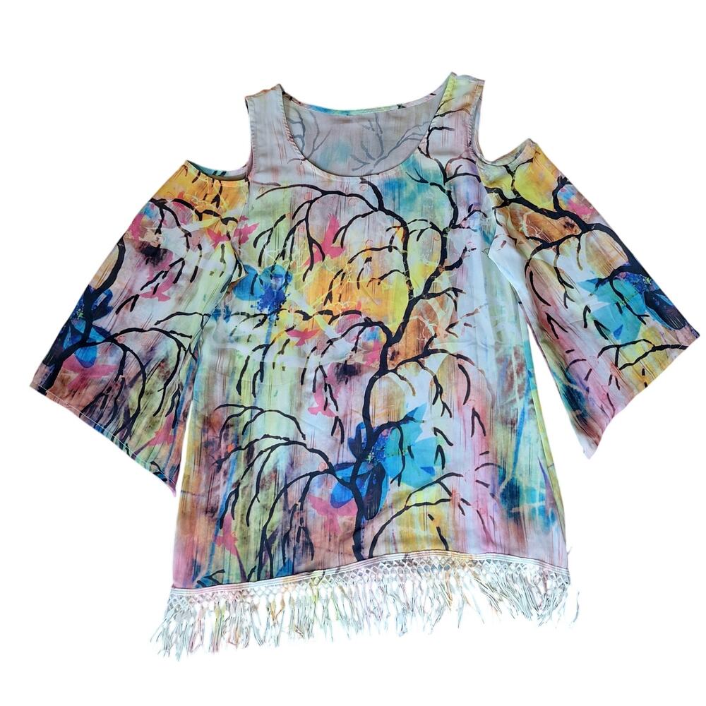 Sienna Rose Womens XL Summer Top Cold Shoulder Boho Knit Multi-Color